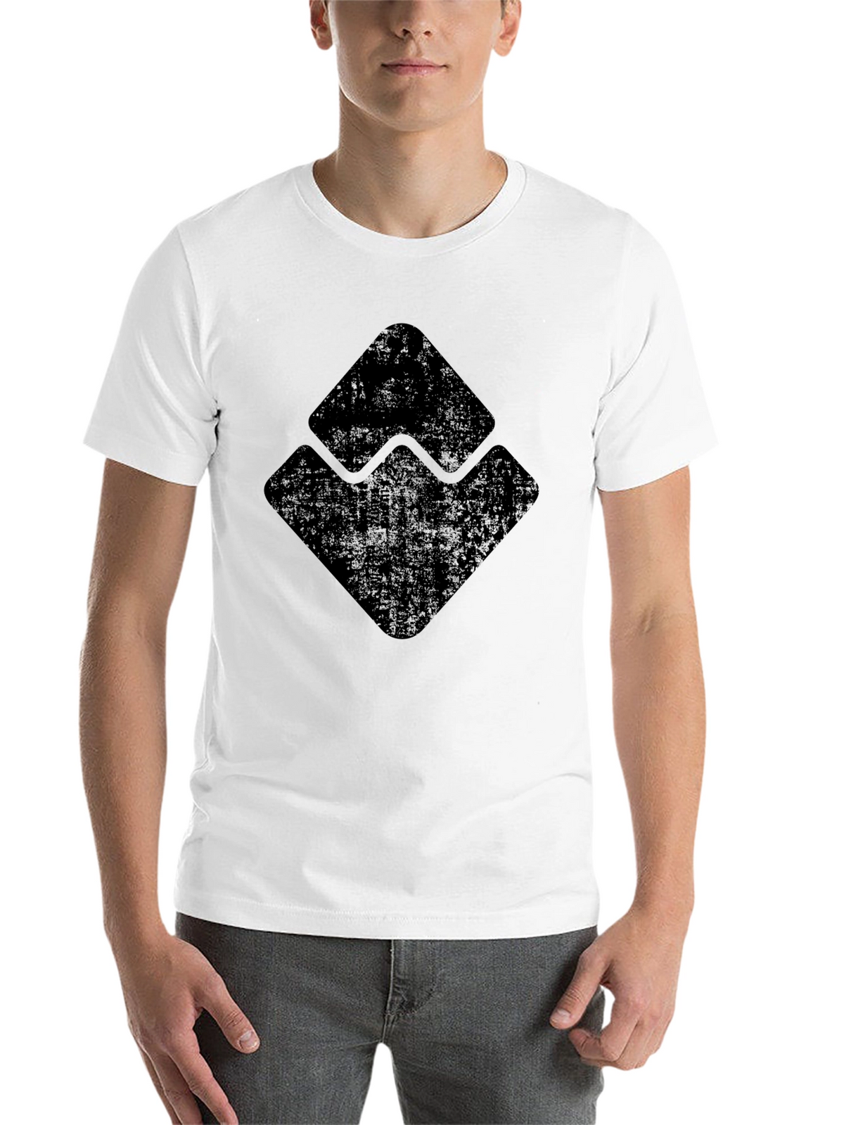 Mens Black Graphic Tee - Distressed Geometric Design