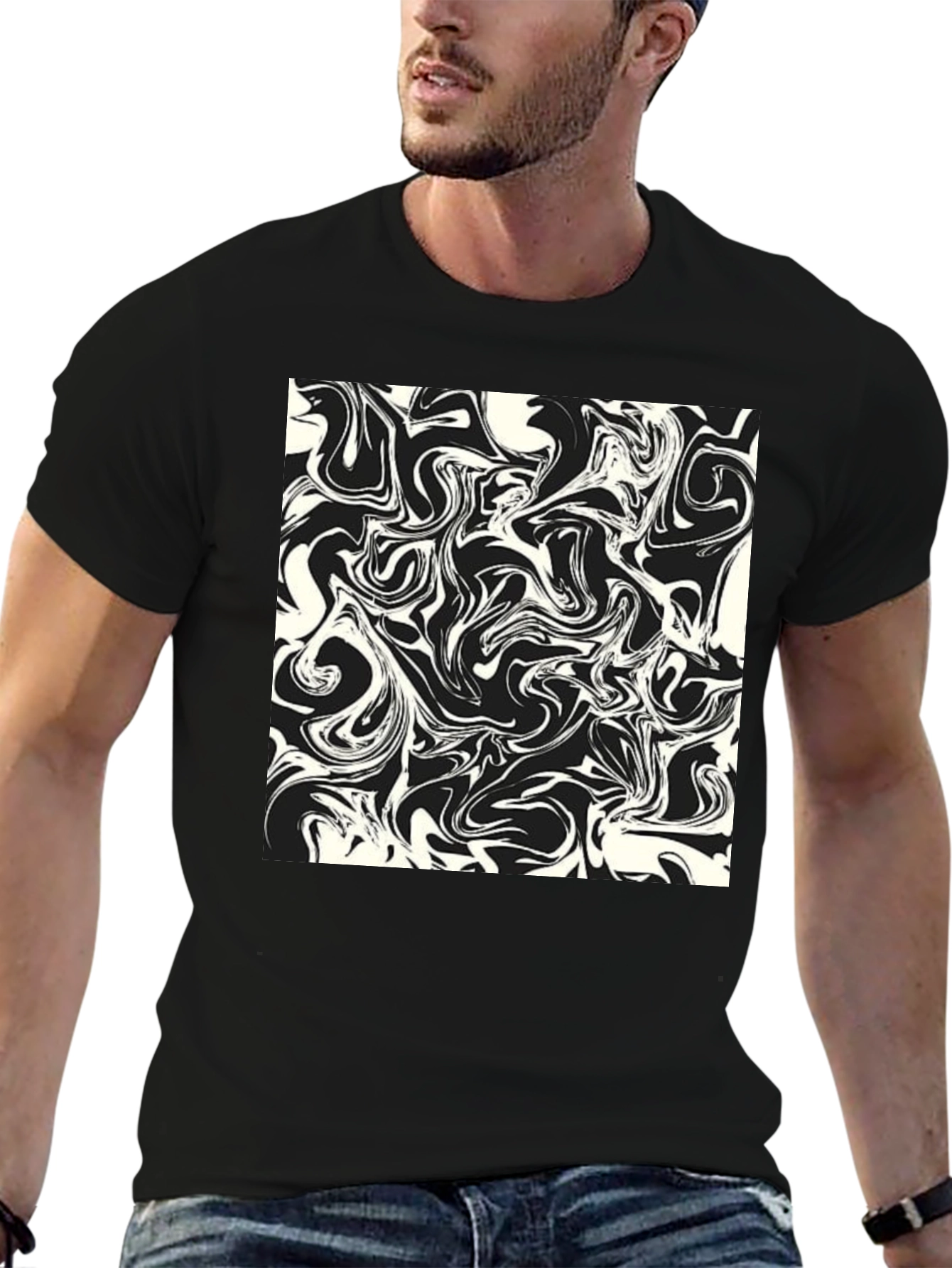 Modern Abstract Swirls Black T-Shirt