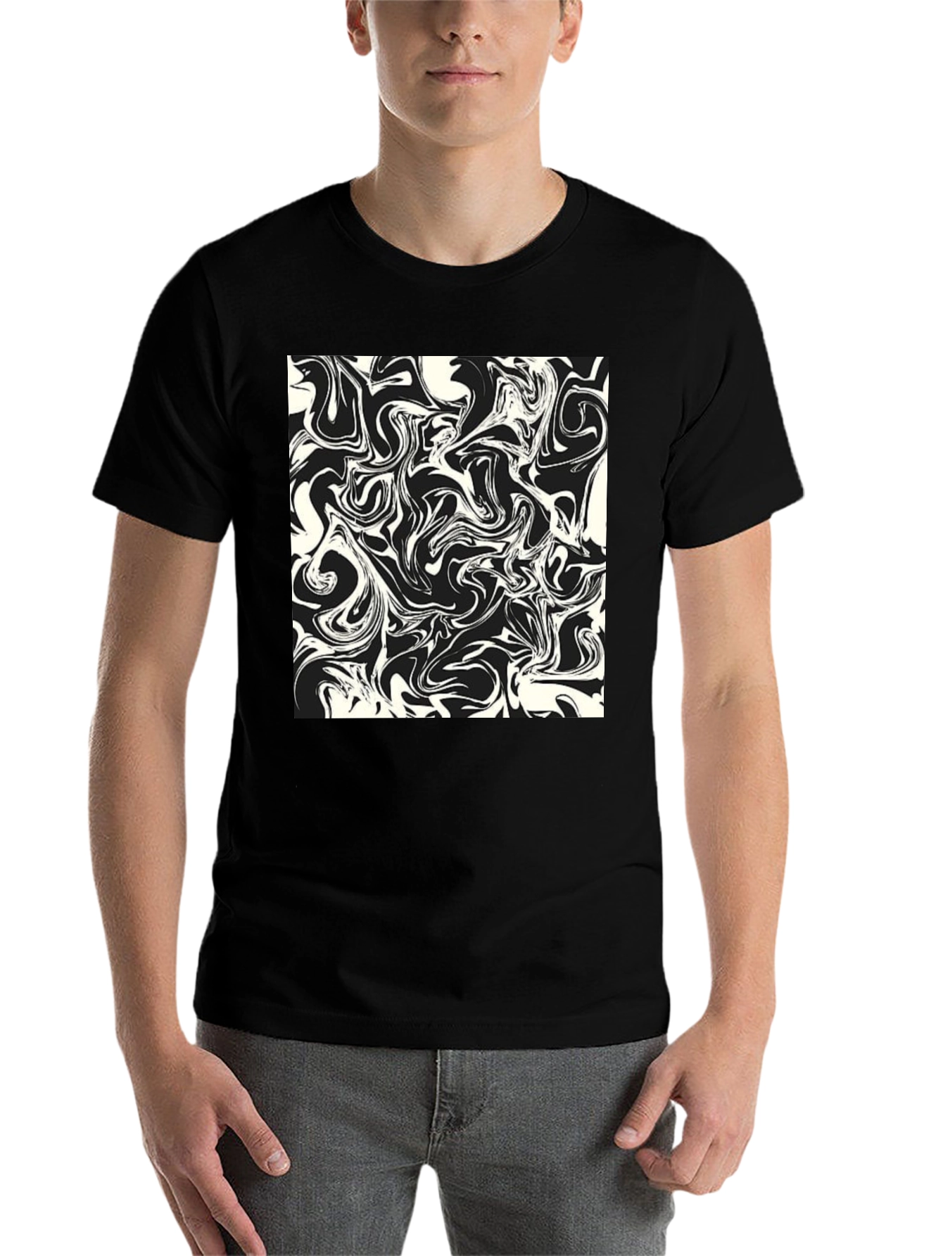 Modern Abstract Swirls Black T-Shirt