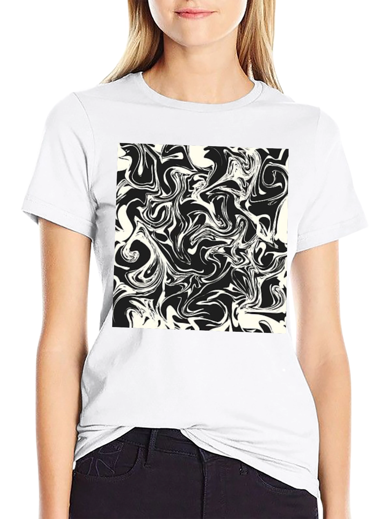Modern Abstract Swirls Black T-Shirt