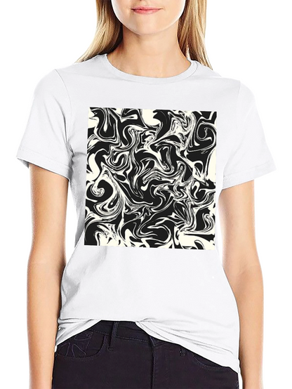 Modern Abstract Swirls Black T-Shirt