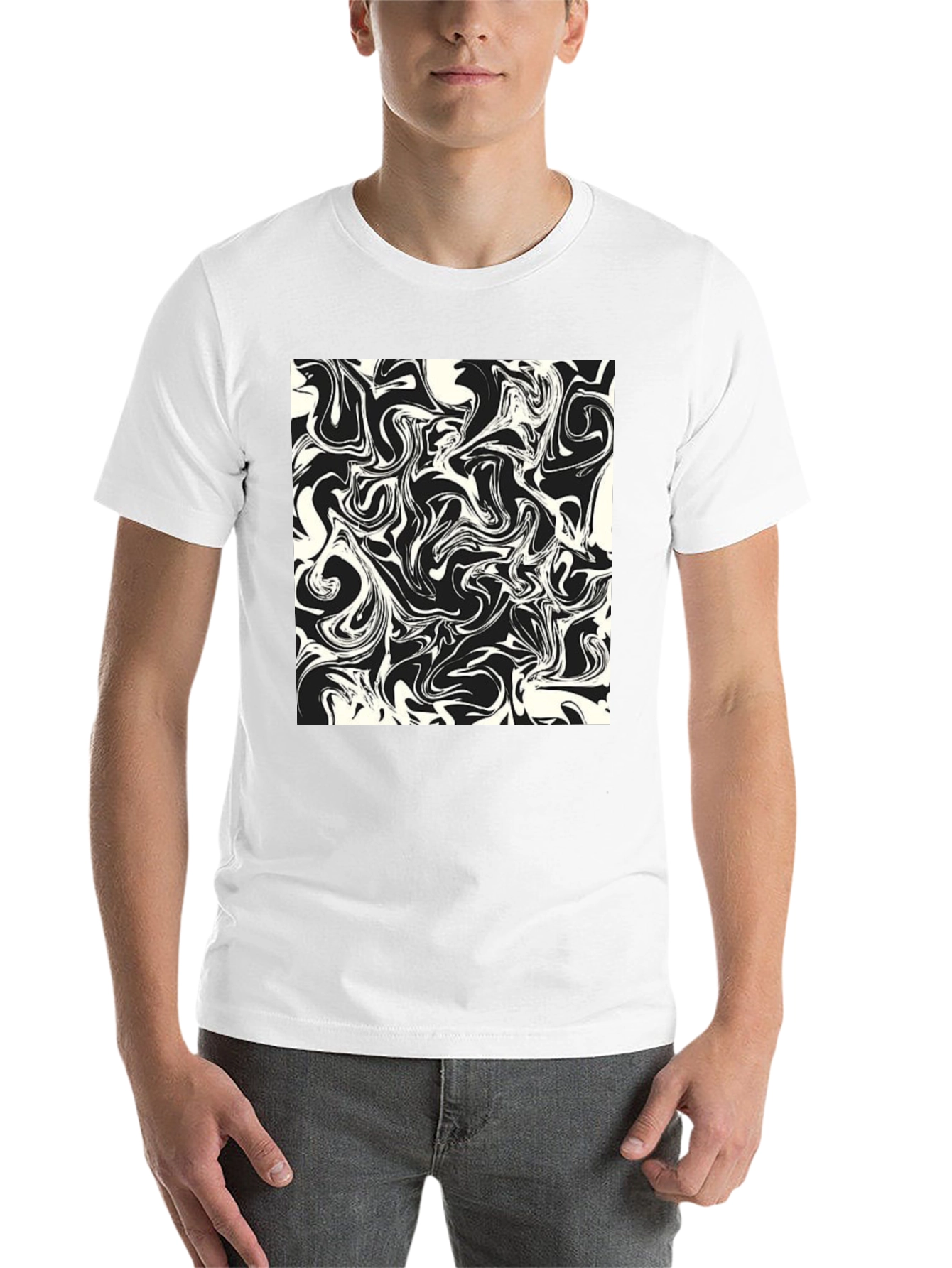 Modern Abstract Swirls Black T-Shirt