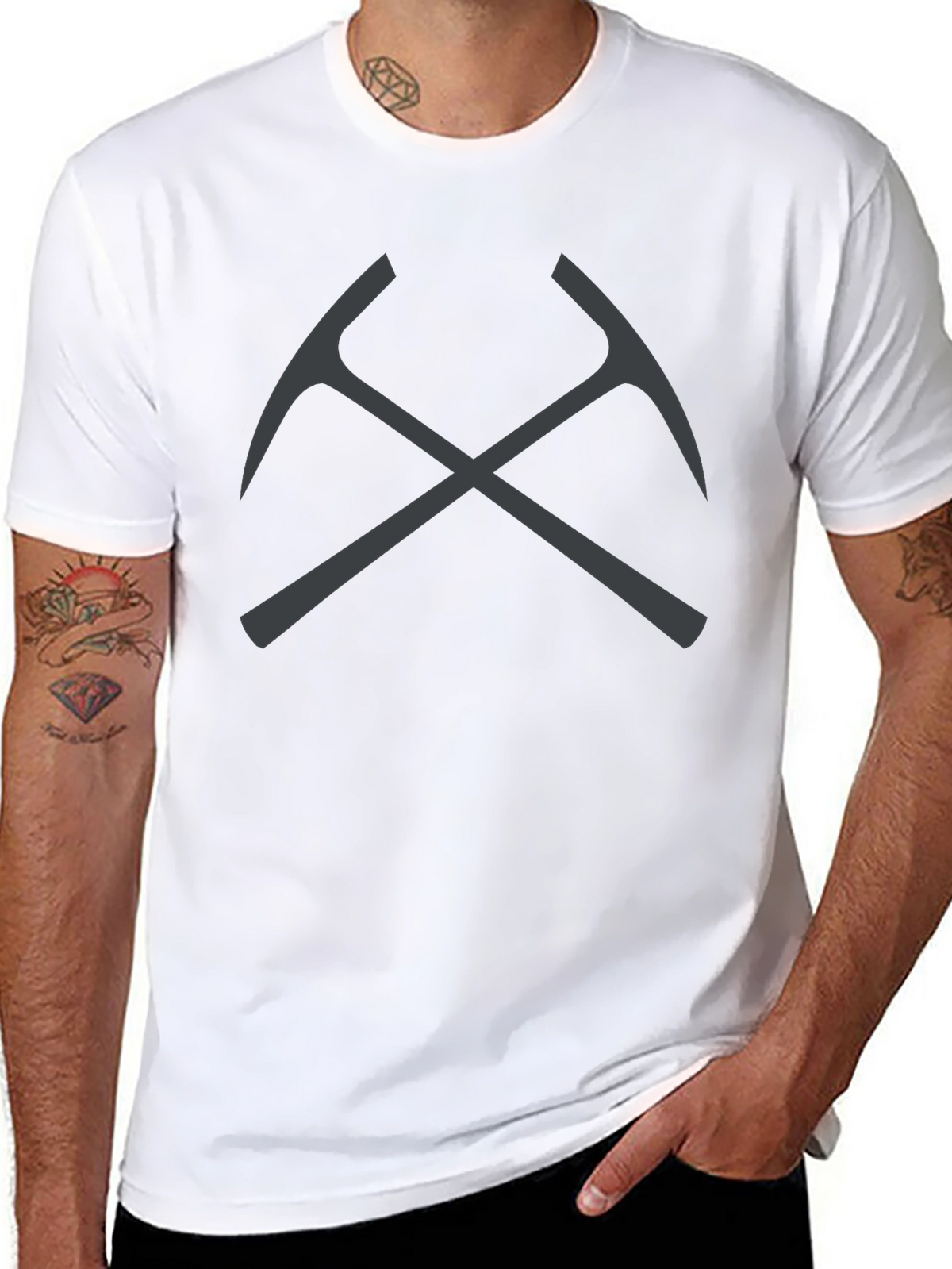 Crossed Pickaxes Graphic Tee - Black Cotton T-Shirt