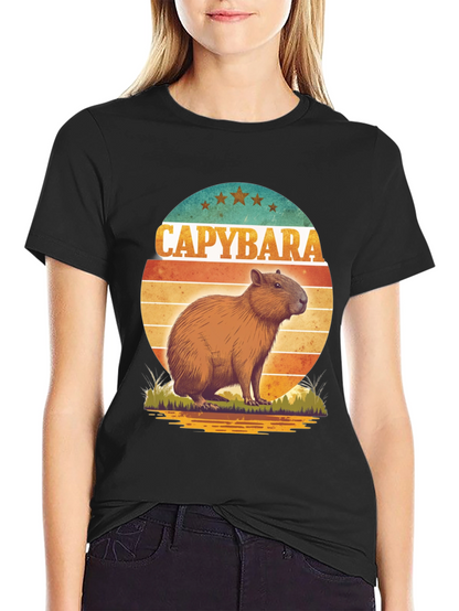 Capybara Retro Sunset Graphic Tee
