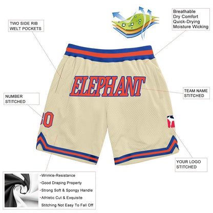 Custom Cream Orange-Royal Authentic Throwback Basketball Shorts