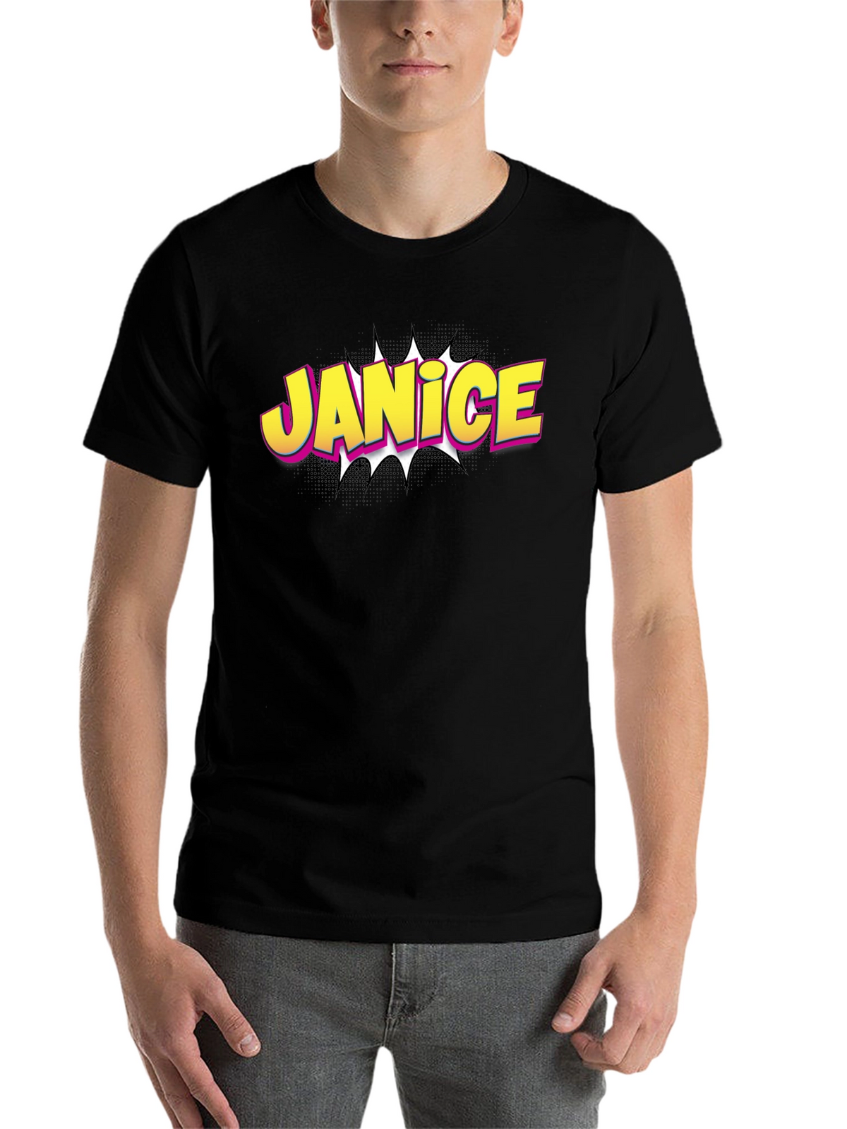 Janice Comic Book Style Black T-Shirt