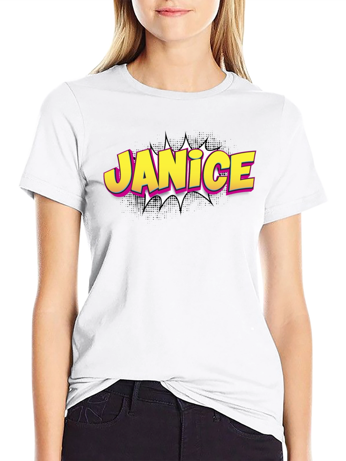 Janice Comic Book Style Black T-Shirt