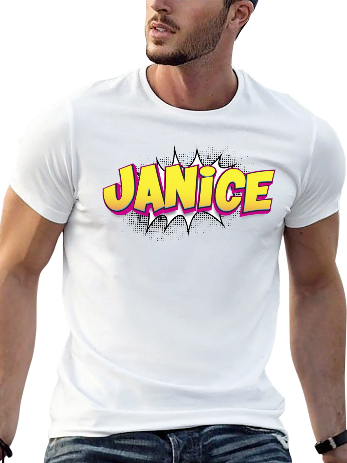 Janice Comic Book Style Black T-Shirt