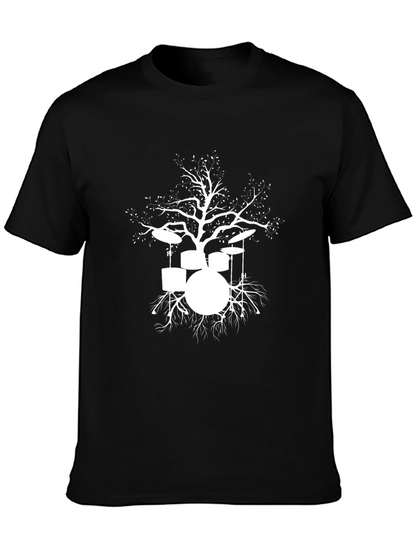 Drum Set Tree Graphic Tee - Black Cotton