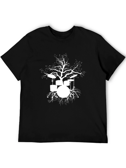 Drum Set Tree Graphic Tee - Black Cotton