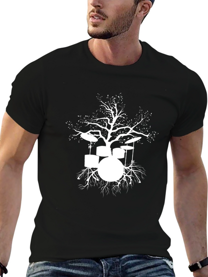 Drum Set Tree Graphic Tee - Black Cotton