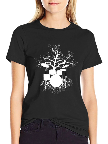 Drum Set Tree Graphic Tee - Black Cotton