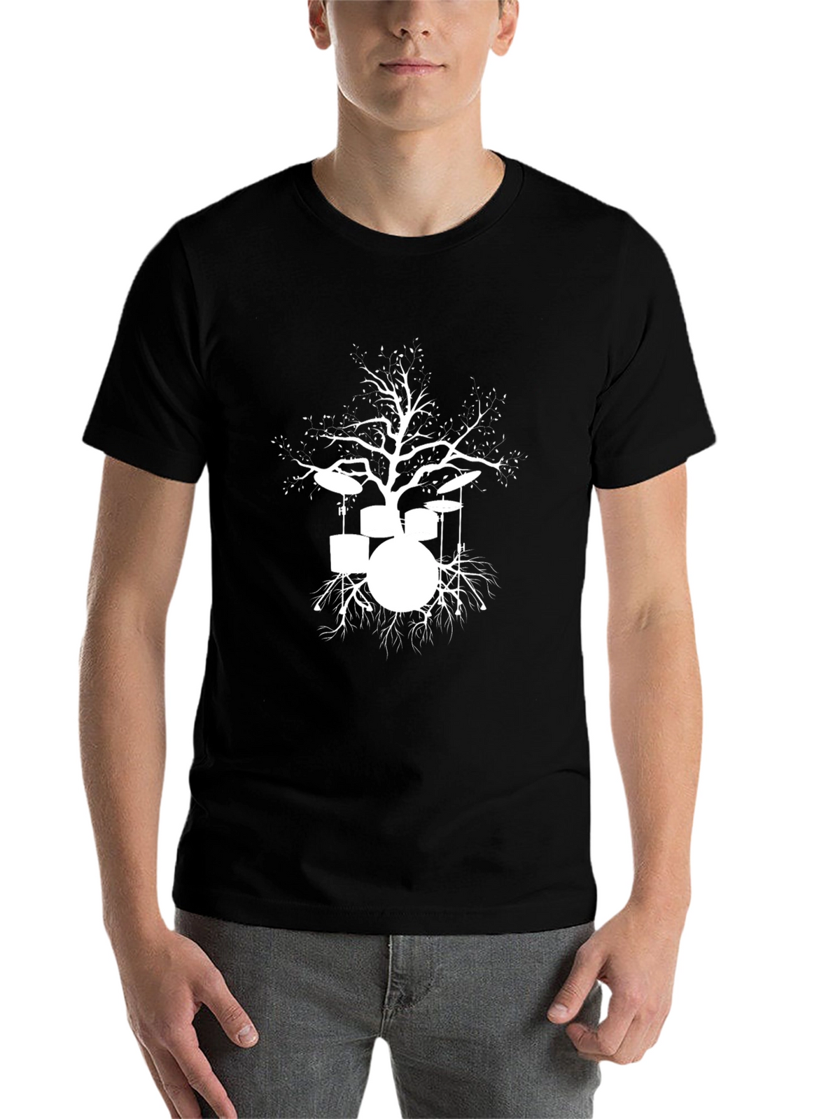 Drum Set Tree Graphic Tee - Black Cotton