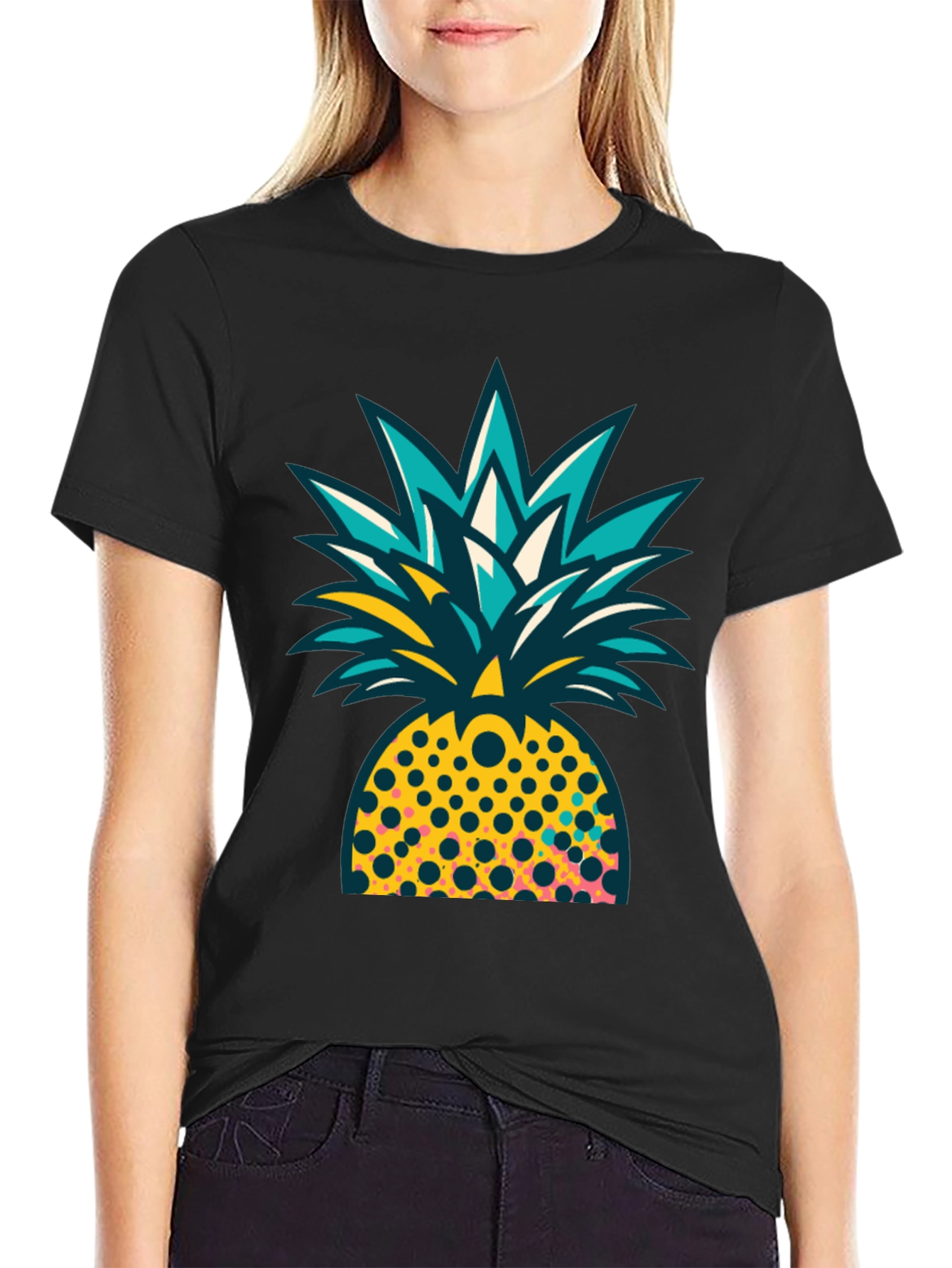 Pineapple Graphic Black T-Shirt - Tropical Design