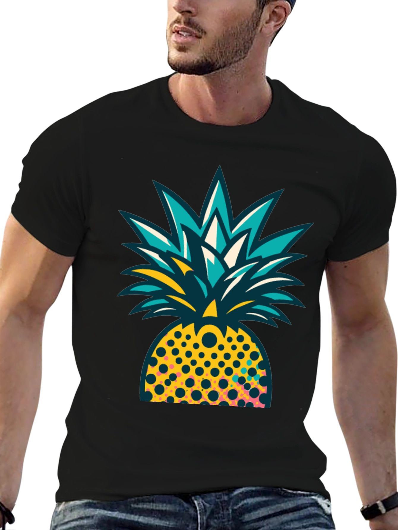 Pineapple Graphic Black T-Shirt - Tropical Design