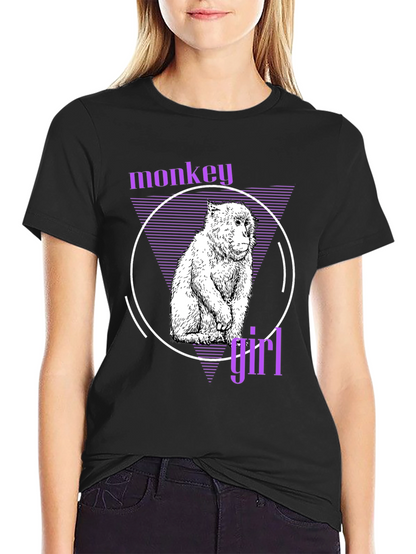 Monkey Girl Graphic Tee - Trendy Black T-Shirt