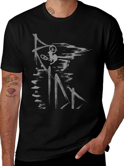 Abstract Mountain Biker Graphic Tee - Black