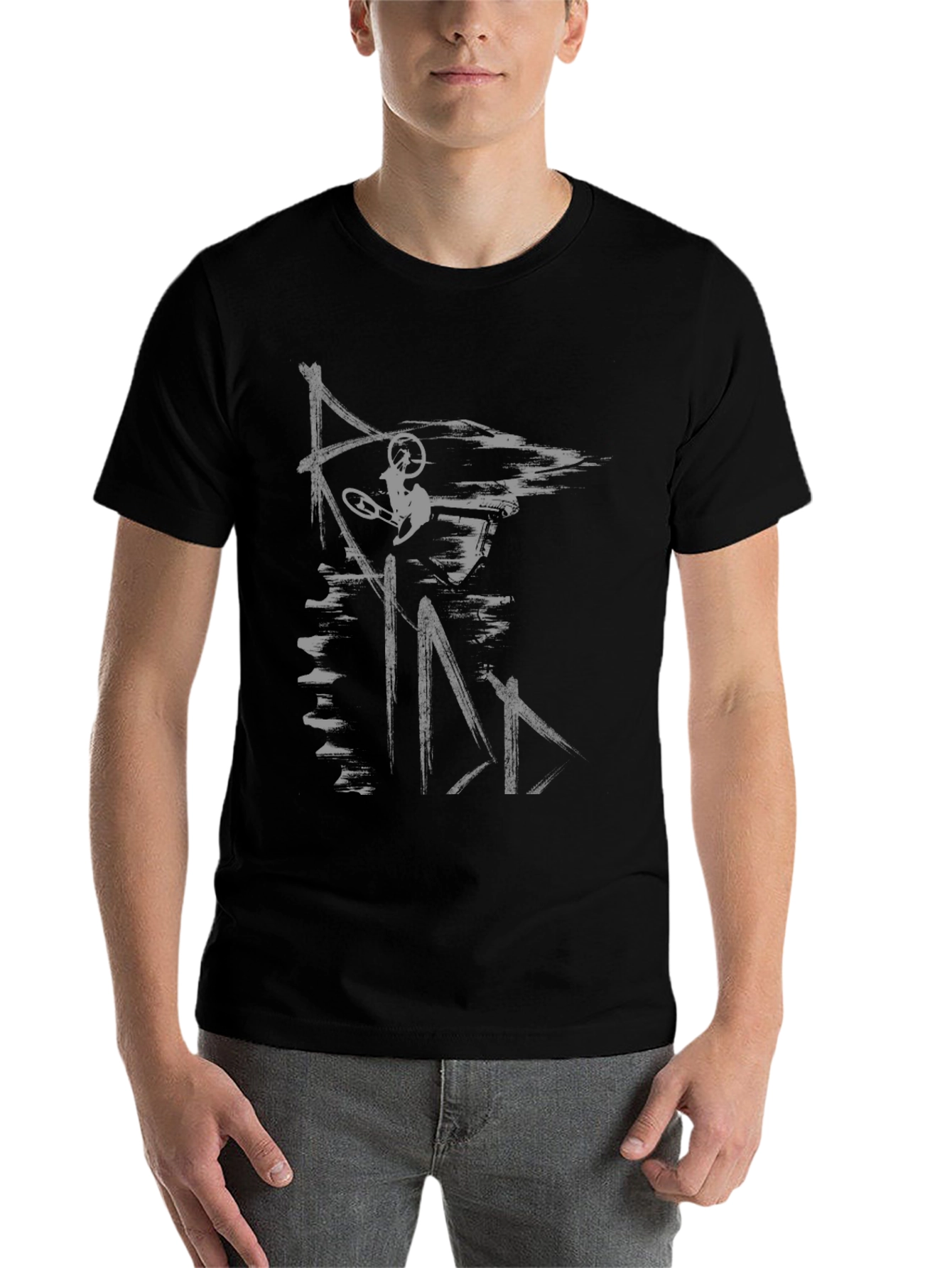 Abstract Mountain Biker Graphic Tee - Black