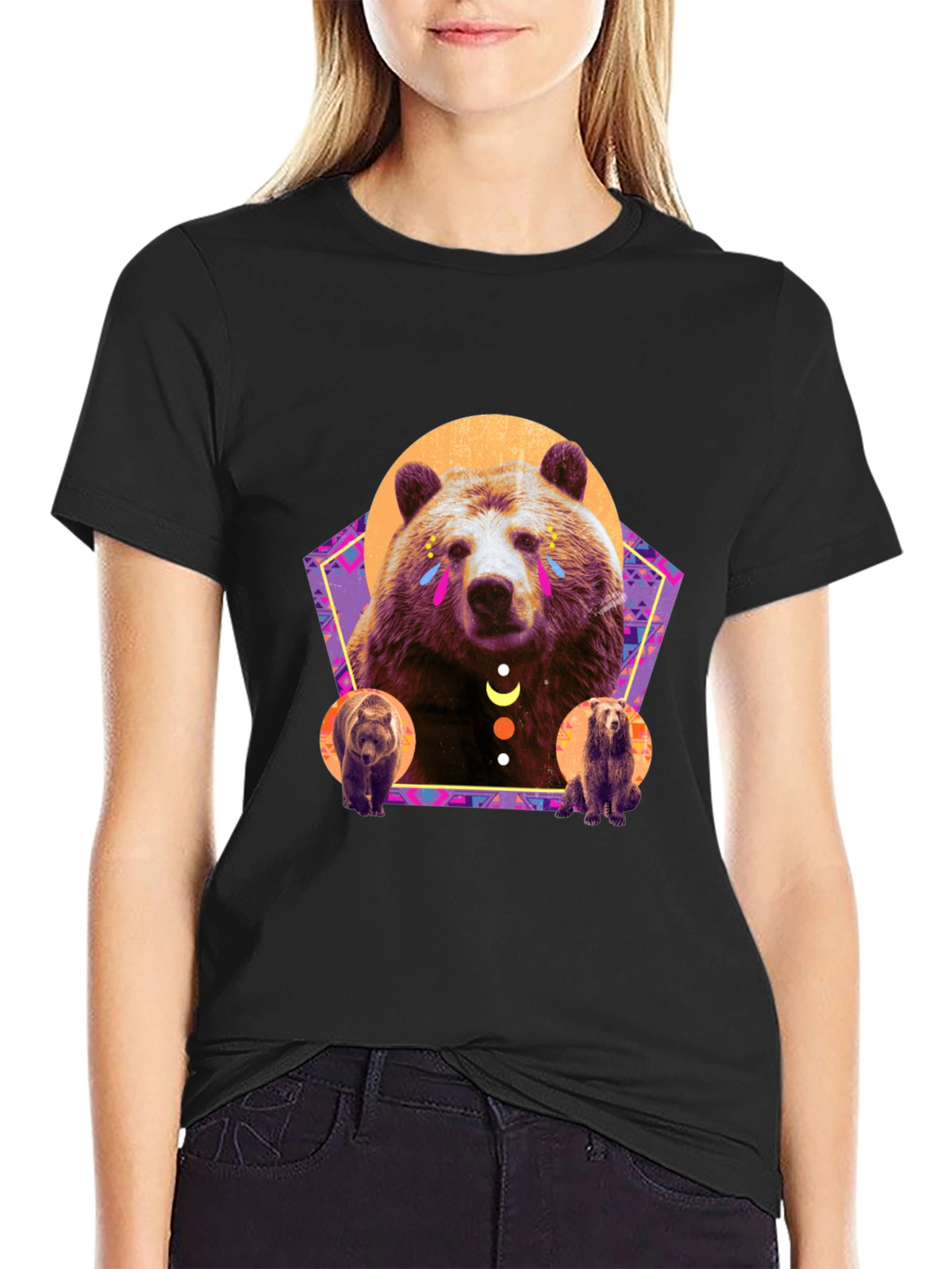 Bear Graphic T-Shirt - Stylish Mens Black Tee