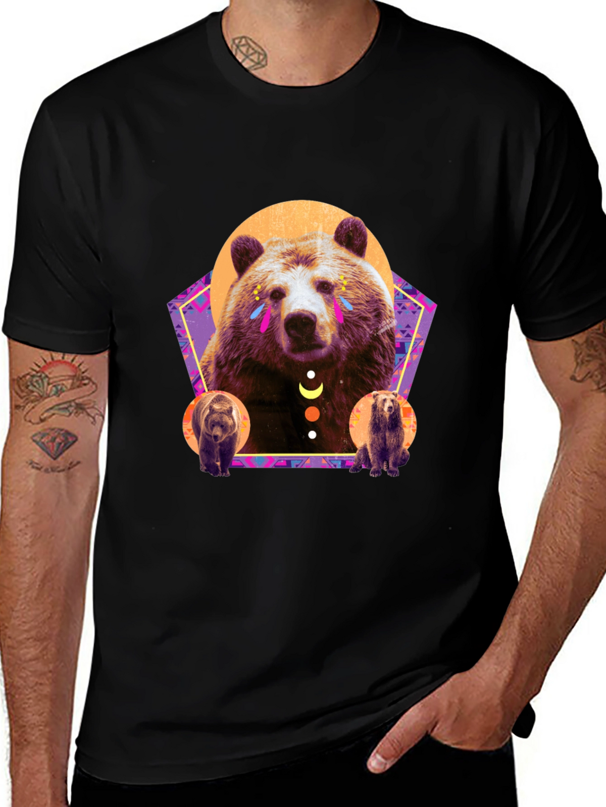Bear Graphic T-Shirt - Stylish Mens Black Tee