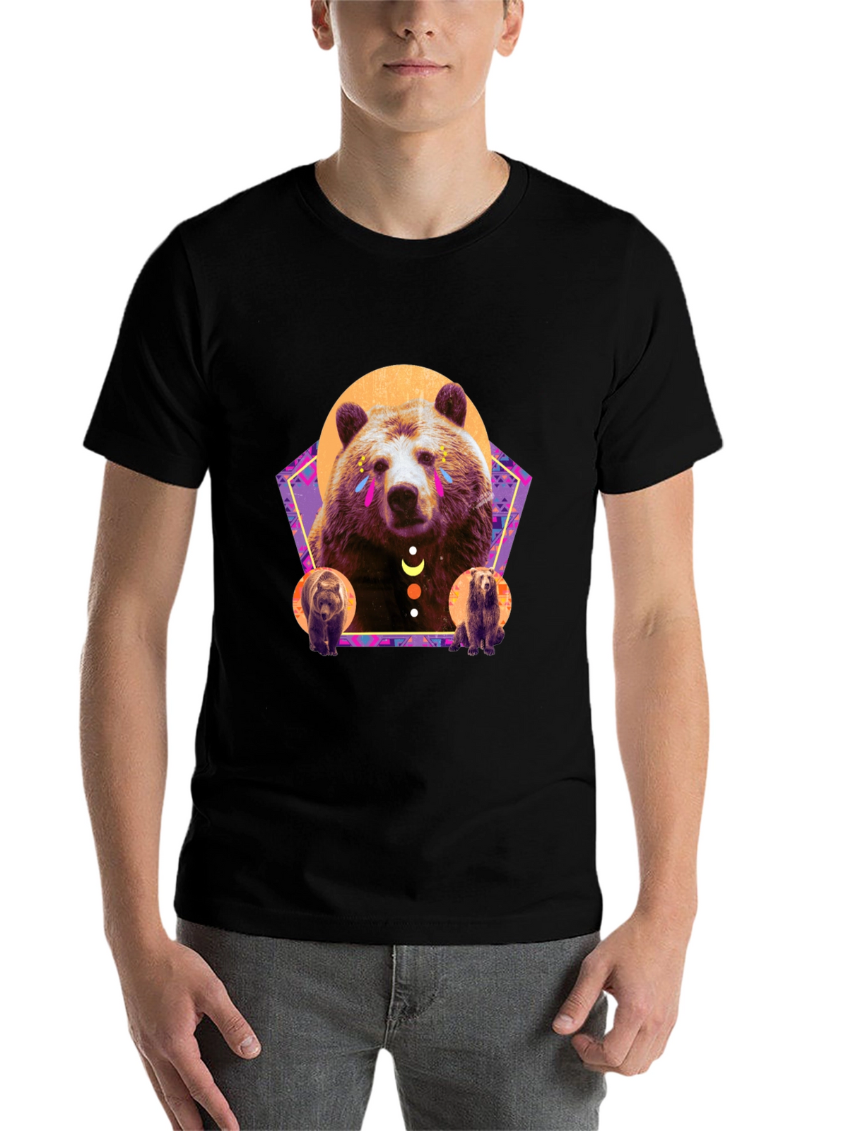 Bear Graphic T-Shirt - Stylish Mens Black Tee