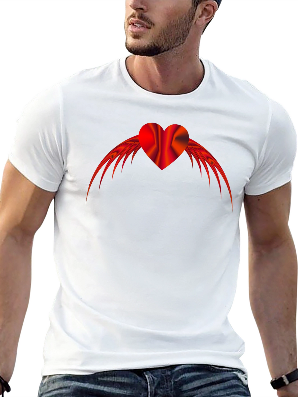 Winged Heart Graphic Tee - Black Cotton Blend