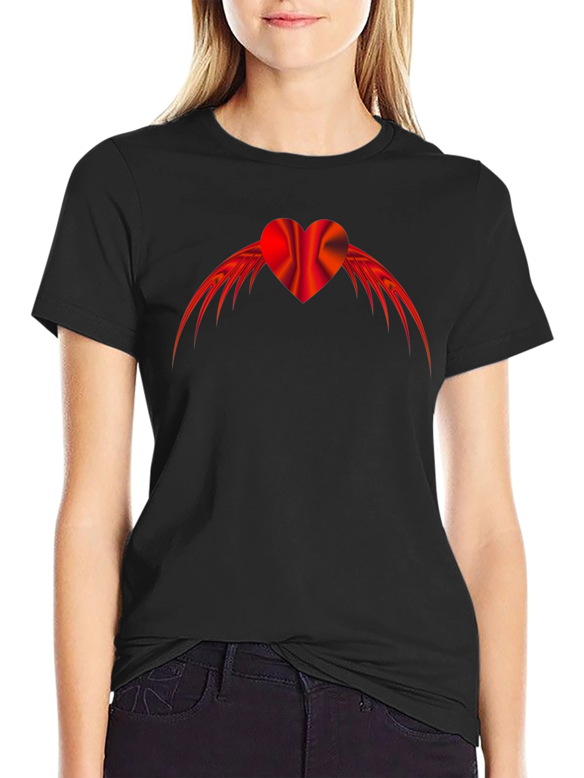 Winged Heart Graphic Tee - Black Cotton Blend