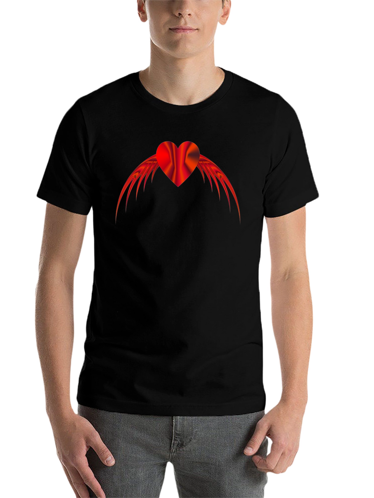 Winged Heart Graphic Tee - Black Cotton Blend