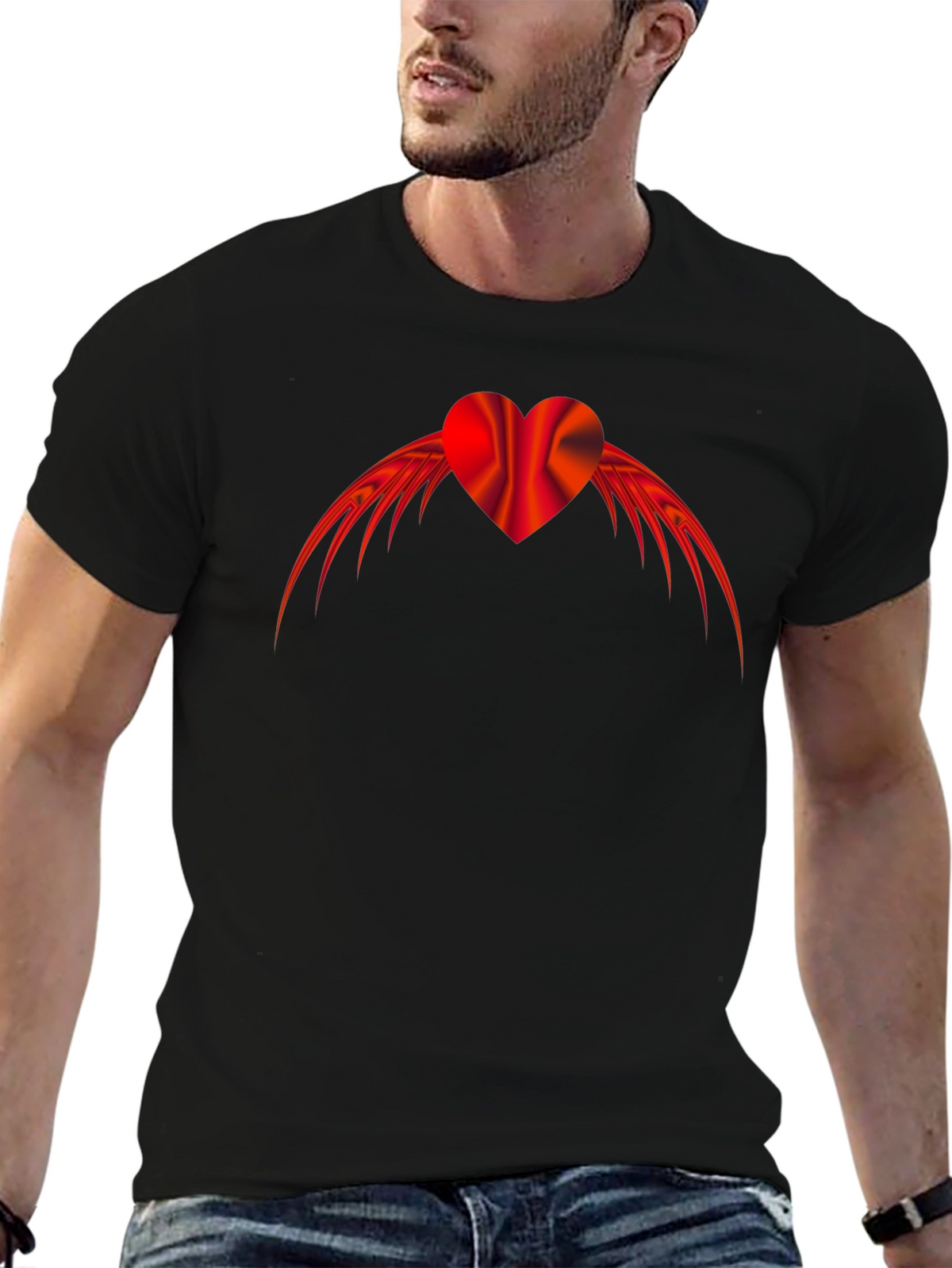 Winged Heart Graphic Tee - Black Cotton Blend
