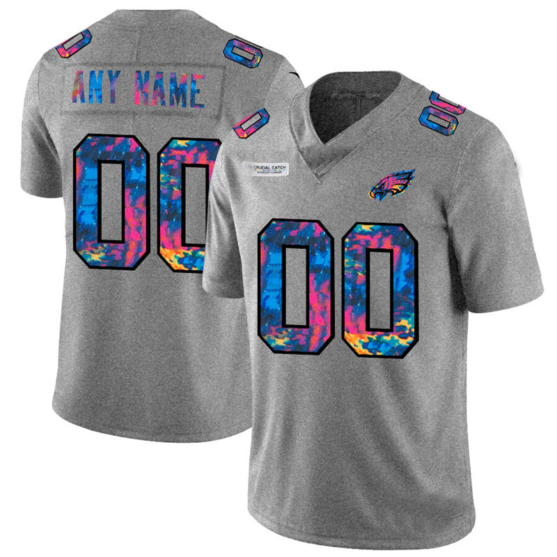 Custom1 Philadelphia Eagles Multi-Color 2020 Crucial Catch Vapor Untouchable Limited Jerseys Grey heather Stitched American Football Jerseys