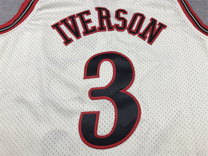 Men's Philadelphia 76ers Allen Iverson #3 Cream Chainstitch Swingman Jerseys
