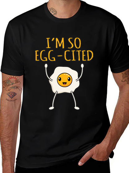 Egg-Cited Black T-Shirt: Funny Foodie Apparel