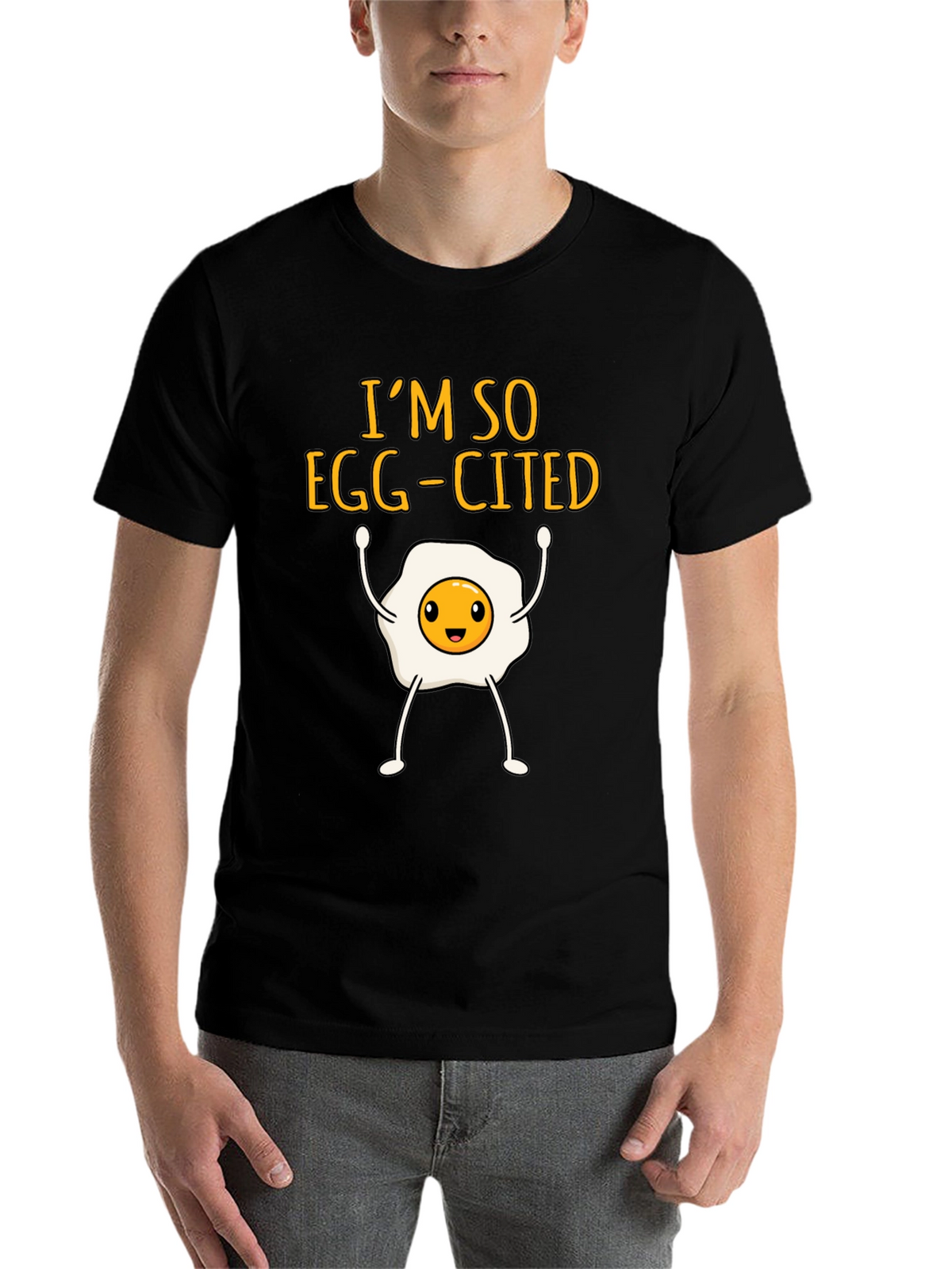 Egg-Cited Black T-Shirt: Funny Foodie Apparel