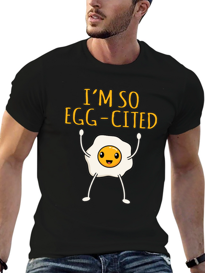 Egg-Cited Black T-Shirt: Funny Foodie Apparel