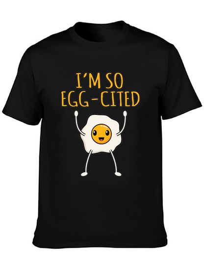 Egg-Cited Black T-Shirt: Funny Foodie Apparel