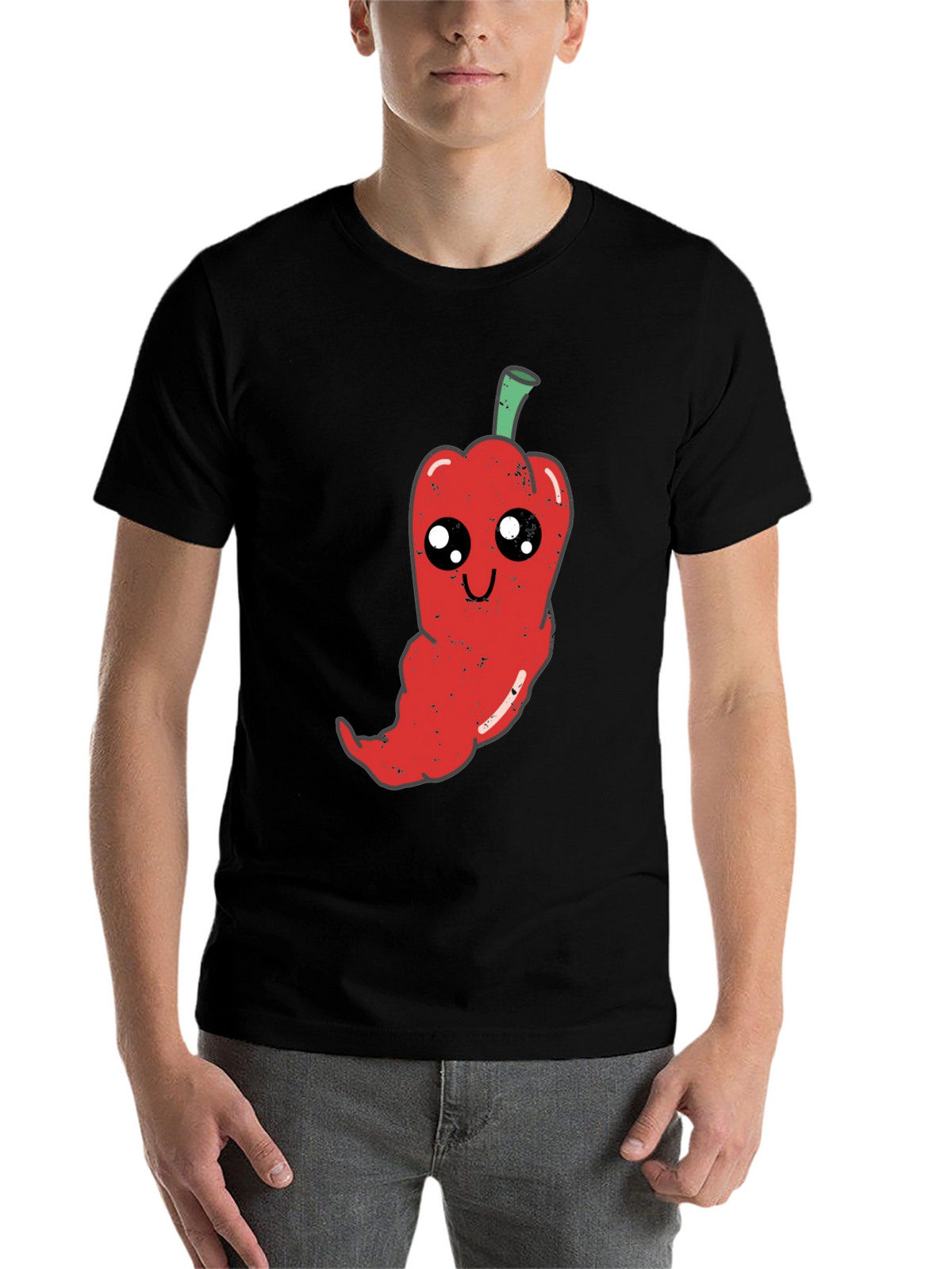 Kawaii Pepper Graphic Tee - Soft Black Cotton T-Shirt