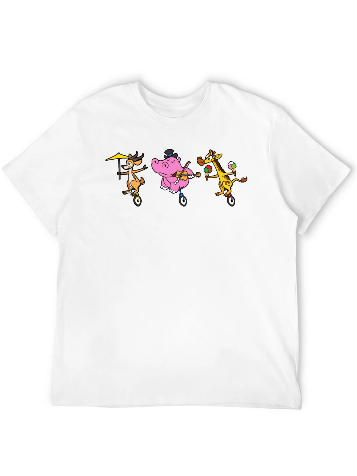Cartoon Animal Unicycle Black T-Shirt