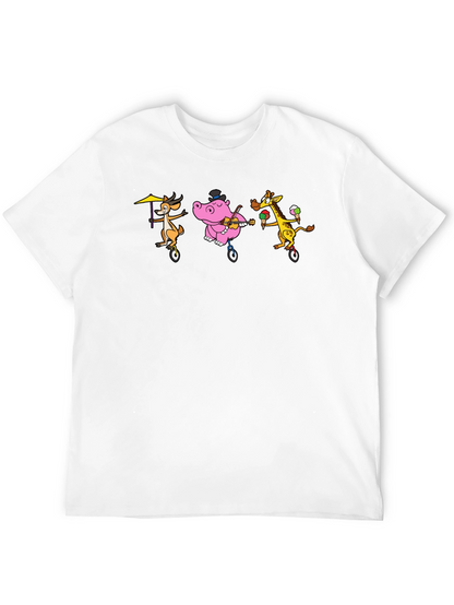 Cartoon Animal Unicycle Black T-Shirt