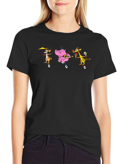 Cartoon Animal Unicycle Black T-Shirt