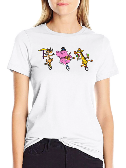 Cartoon Animal Unicycle Black T-Shirt
