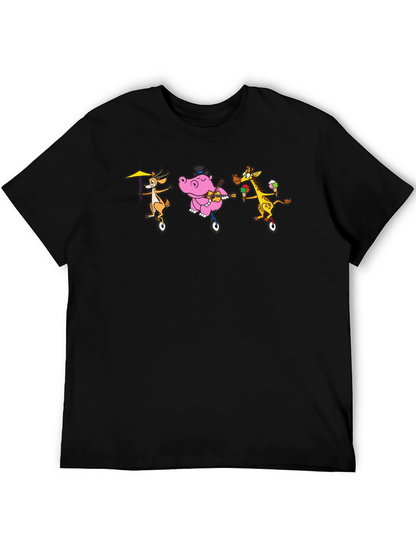 Cartoon Animal Unicycle Black T-Shirt
