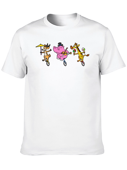 Cartoon Animal Unicycle Black T-Shirt