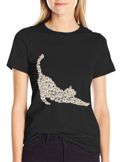 Daisy Cat T-Shirt - Black Cotton Tee
