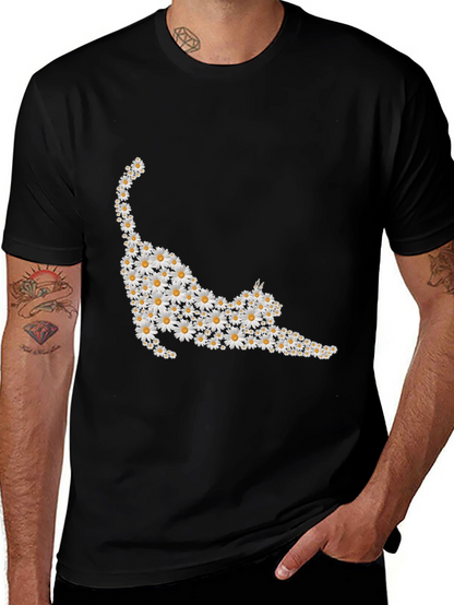 Daisy Cat T-Shirt - Black Cotton Tee