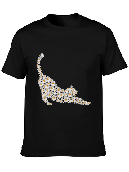Daisy Cat T-Shirt - Black Cotton Tee
