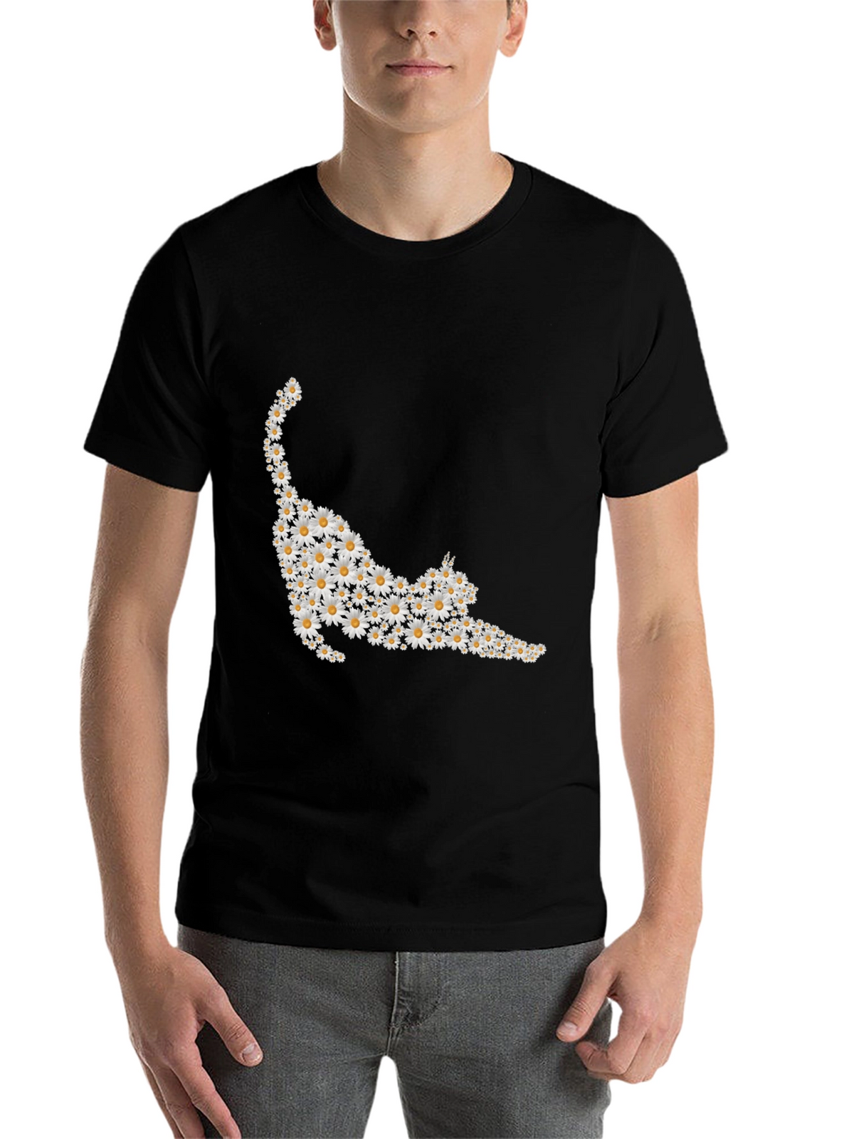 Daisy Cat T-Shirt - Black Cotton Tee
