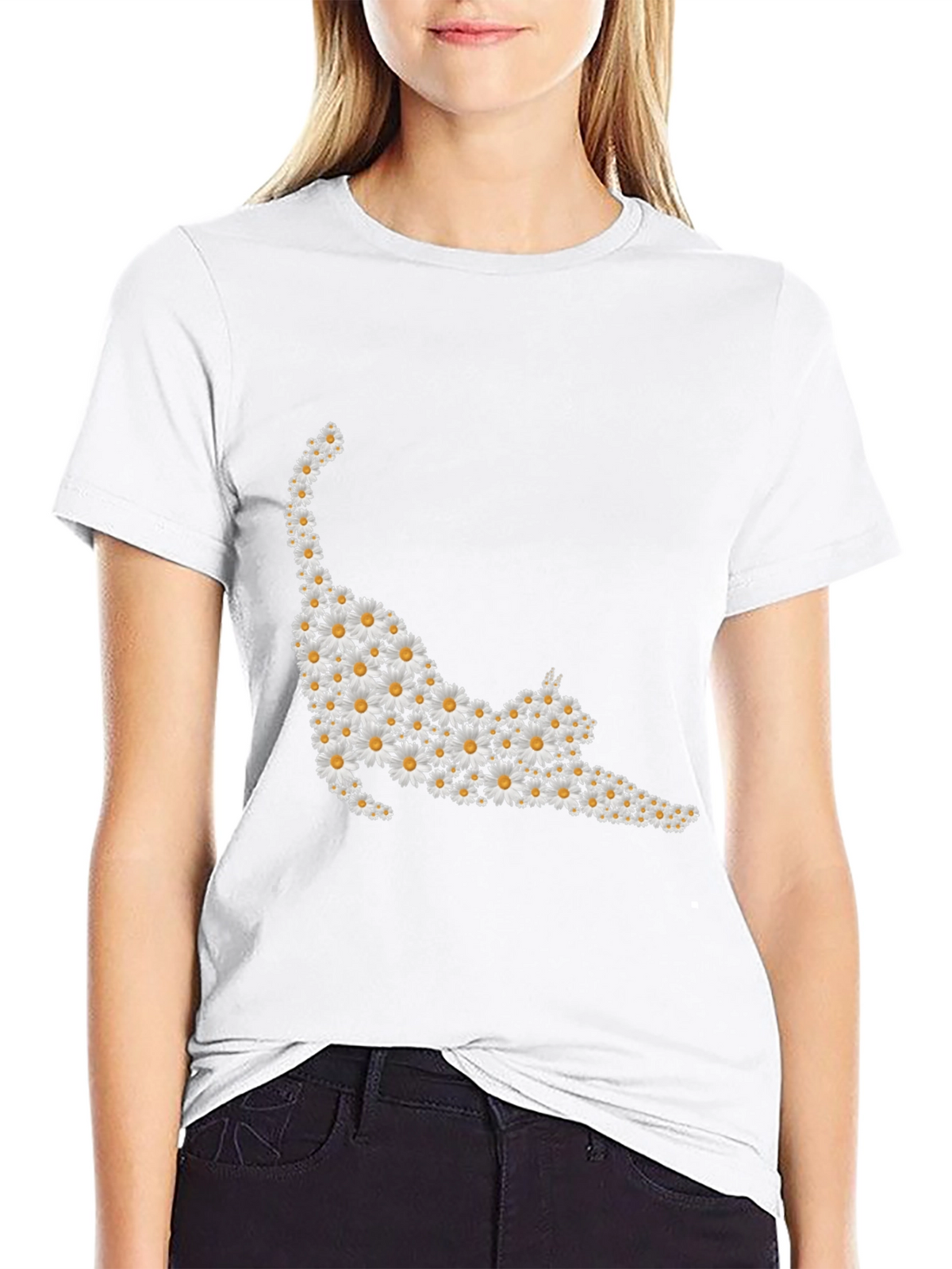 Daisy Cat T-Shirt - Black Cotton Tee