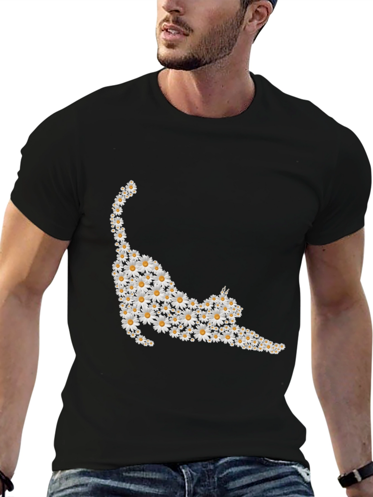 Daisy Cat T-Shirt - Black Cotton Tee