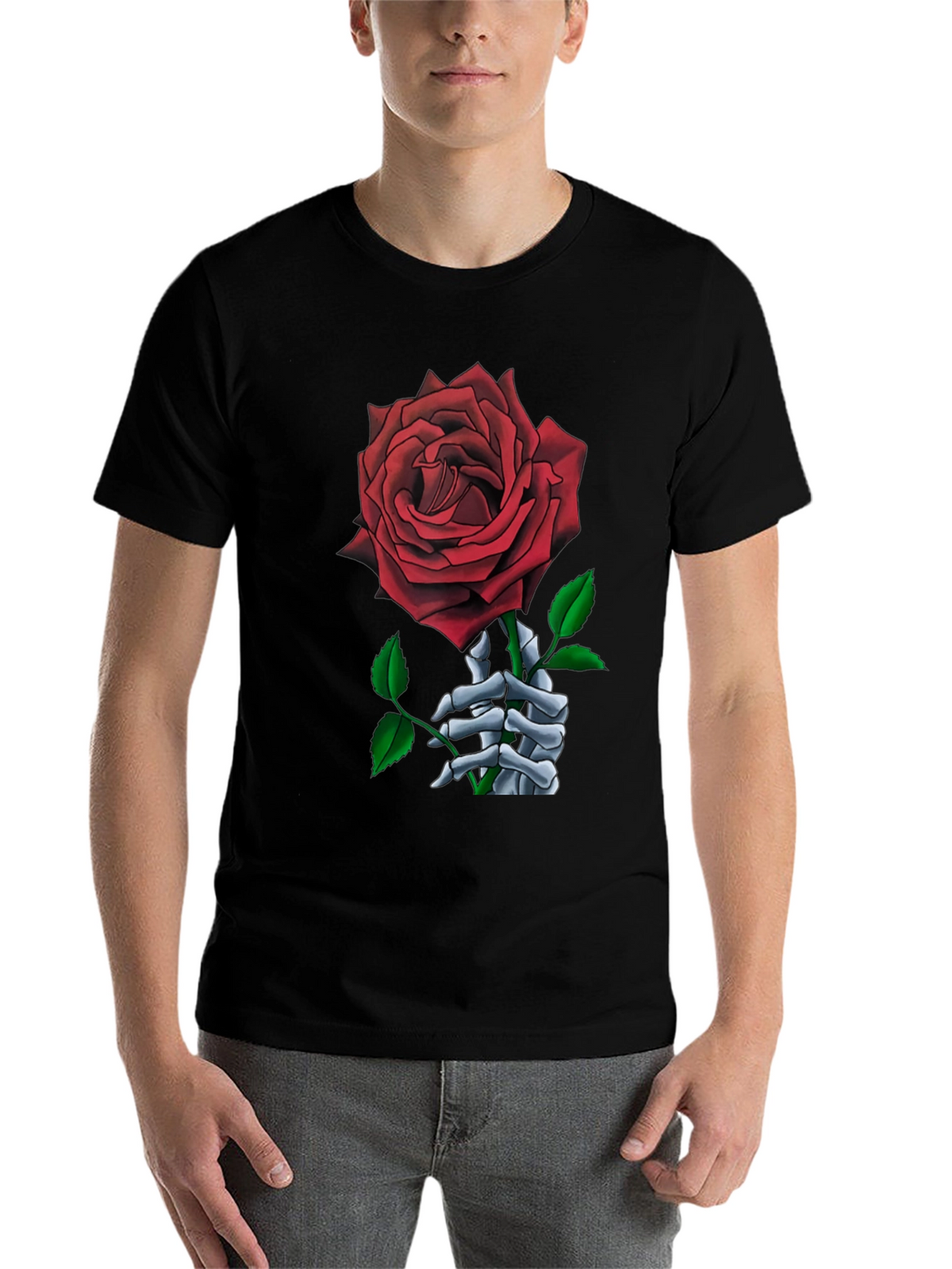 Rose Skeleton Hand Graphic T-Shirt