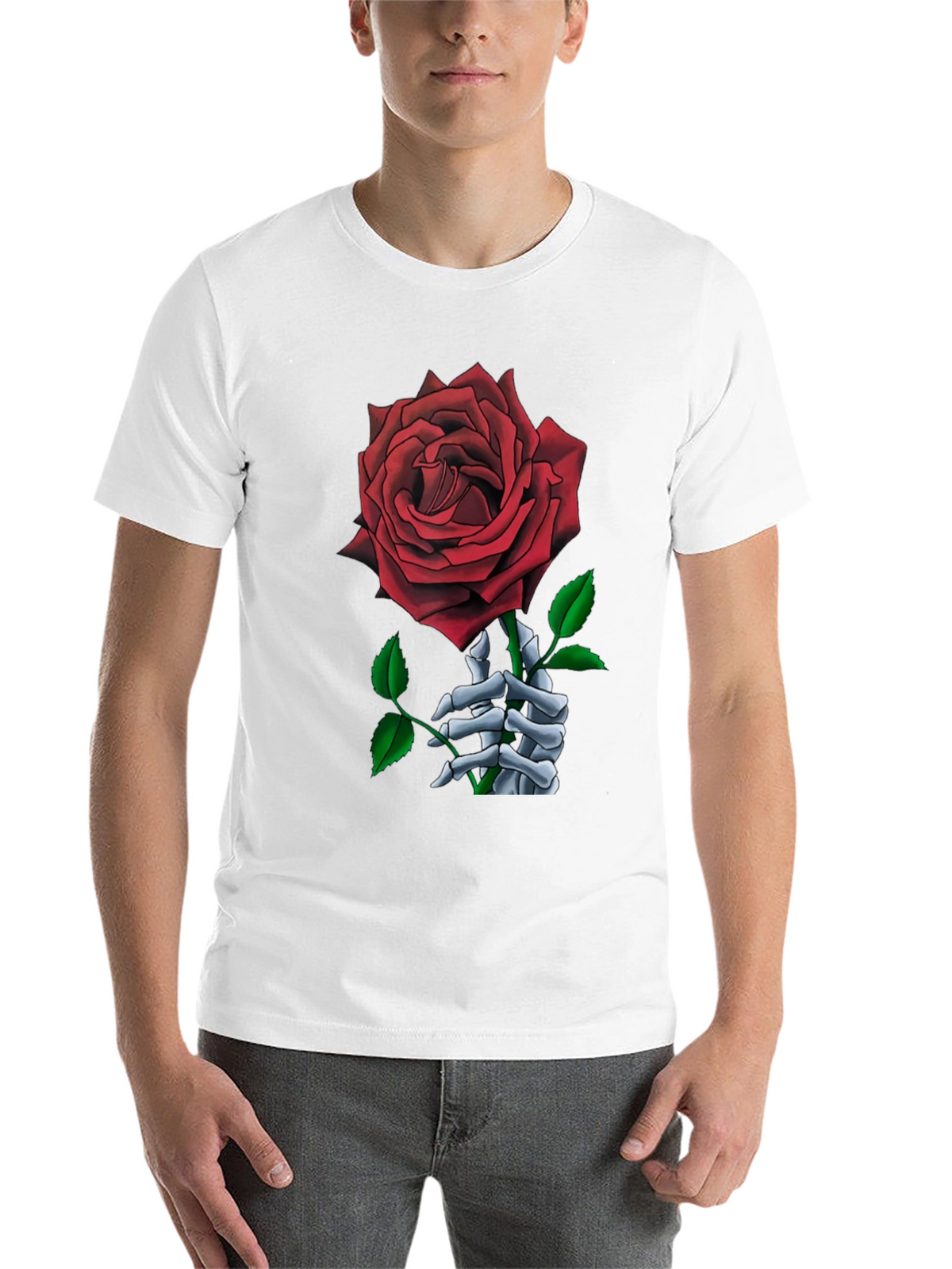 Rose Skeleton Hand Graphic T-Shirt